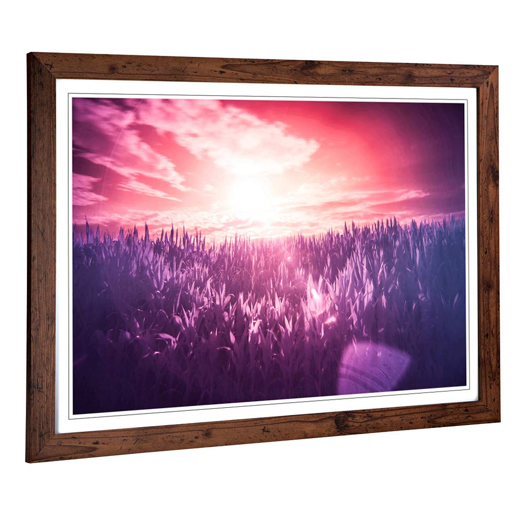 Big Box Art Framed Print of Purple Landscape Meadow Design | Wall Art Picture | Home Decor for Kitchen, Living, Dining Room, Bedroom, Hallway, Office, Walnut, A2 / 24.5x18 Inch / 62x45cm