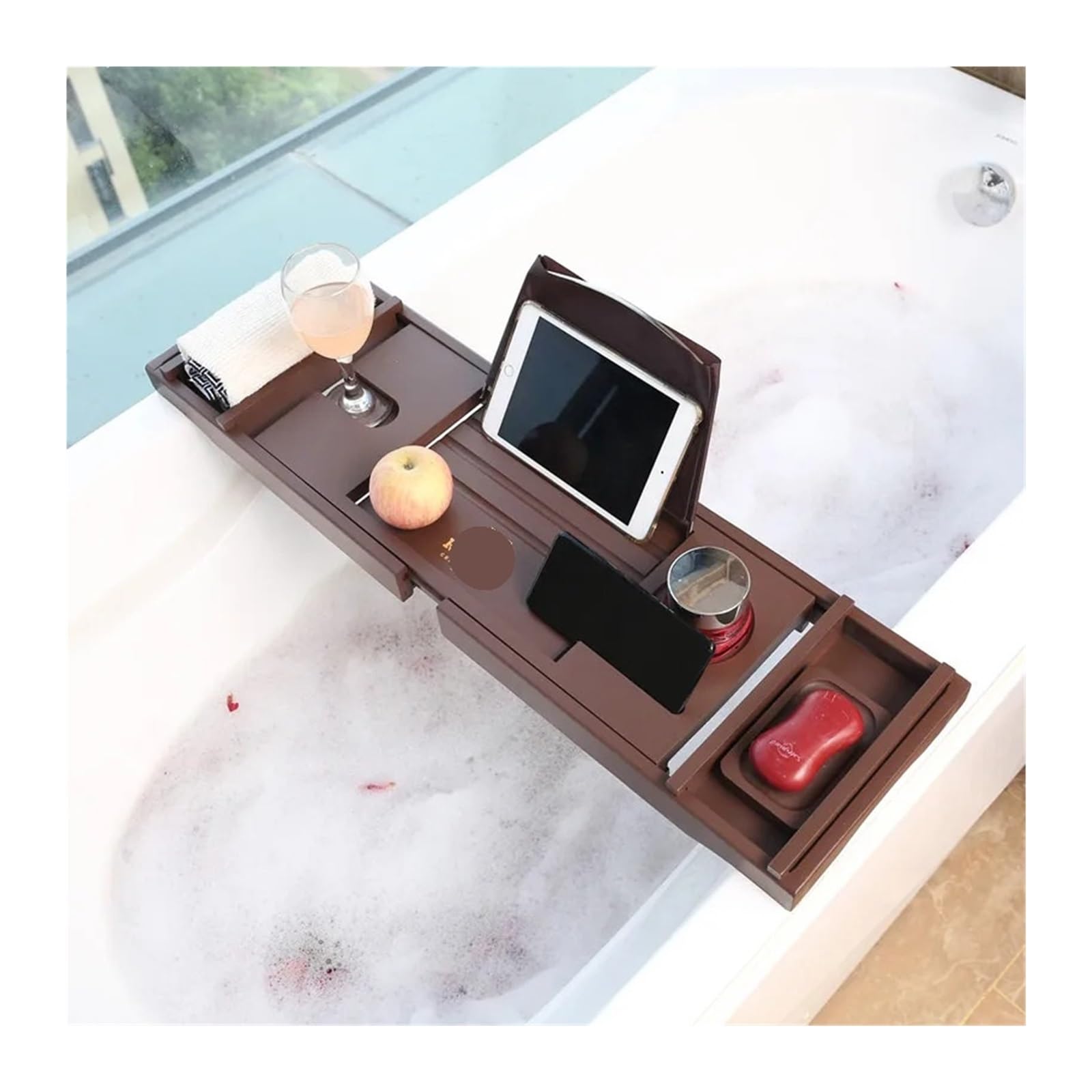 Tavolino Regolabile in bambù per Vasca da Bagno - Elegante Contenitore espandibile per Spa e Hotel, Accessori da Bagno in Legno (Marrone) - Perfetto per Il Relax e l'arredamento di casa