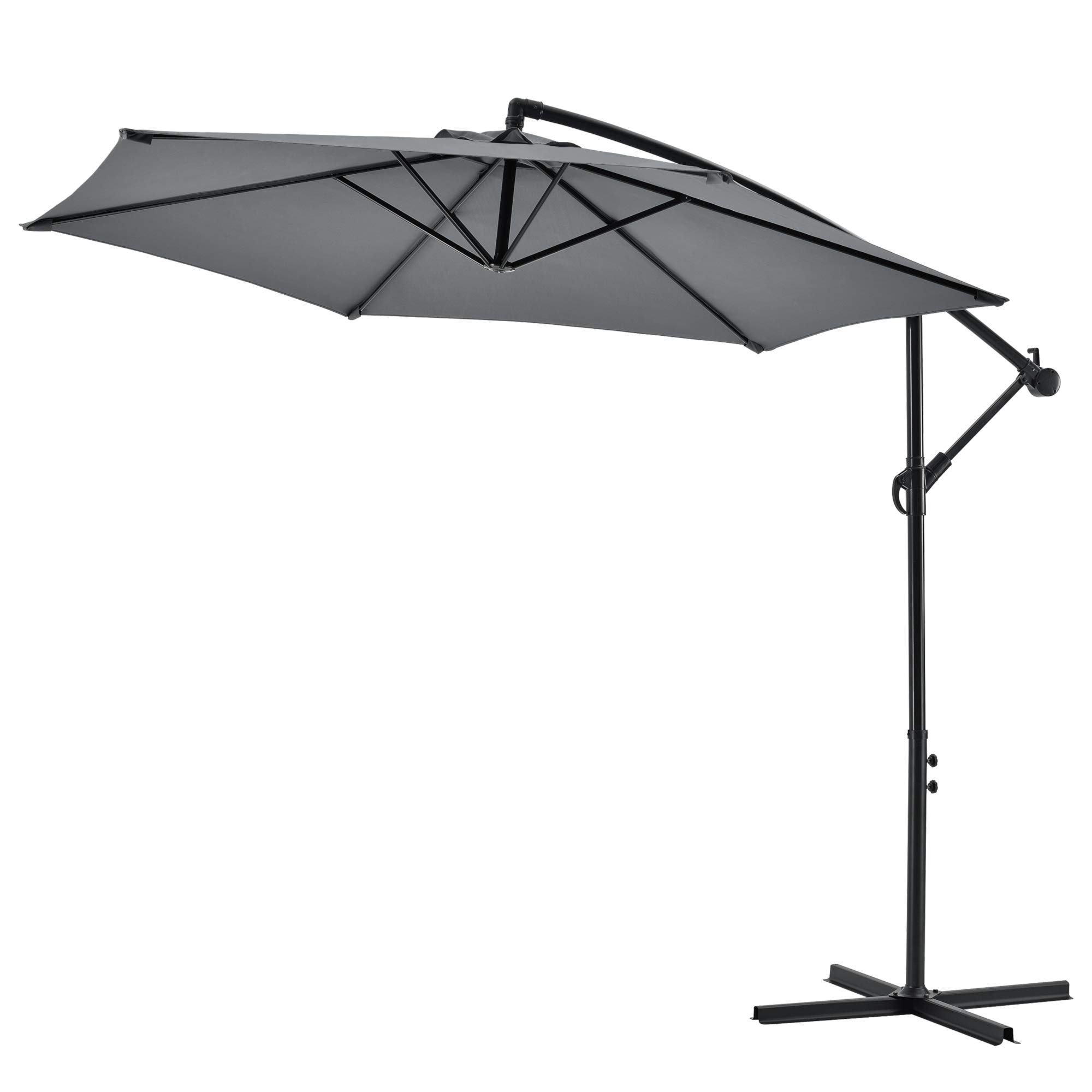 Sombrilla colgante Parasol excéntrico para Balcón Terraza Jardín Diámetro Pantalla 270 cm Protector Ajustable Mástil de acero con Manivela Gris