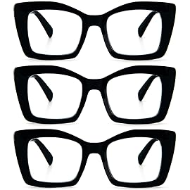 REAVEE 3 Pack Oversized Square Reading Glasses Oprah Style for Women, Blue Light Blocking Large Frame Computer Designer Fashion Readers with Spring Hinge (Black,1.5)