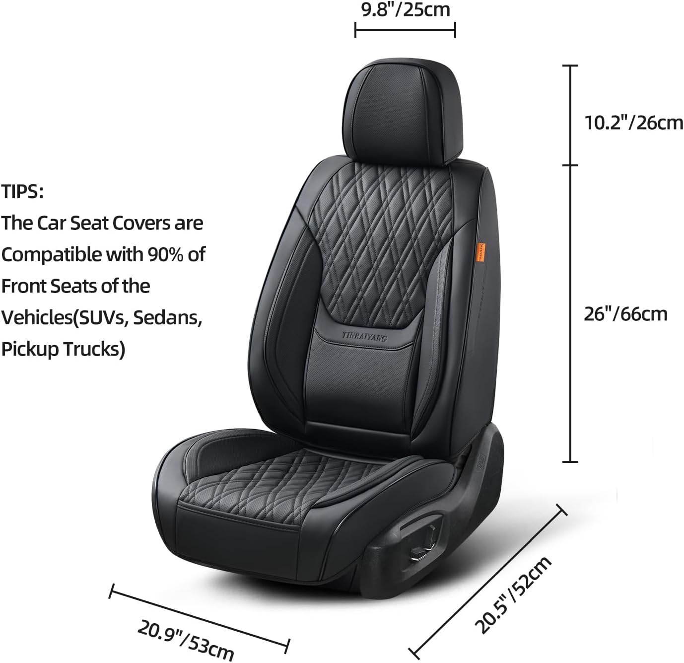 Black Car Seat Covers Front Pair, Breathable Leather Automotive Front Seat Covers with Headrest, Universal Automotive Vehicle Seat Cover for Most Sedan SUV Pick-up Trucks image 5