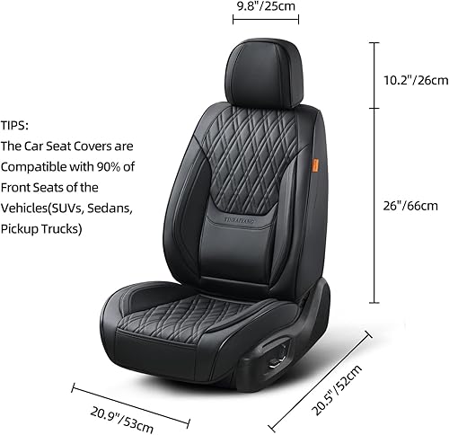Miniatura 5 de Fundas de asiento de coche color negro, par de fundas de asiento delantero de cuero transpirable con reposacabezas, funda universal de asiento de