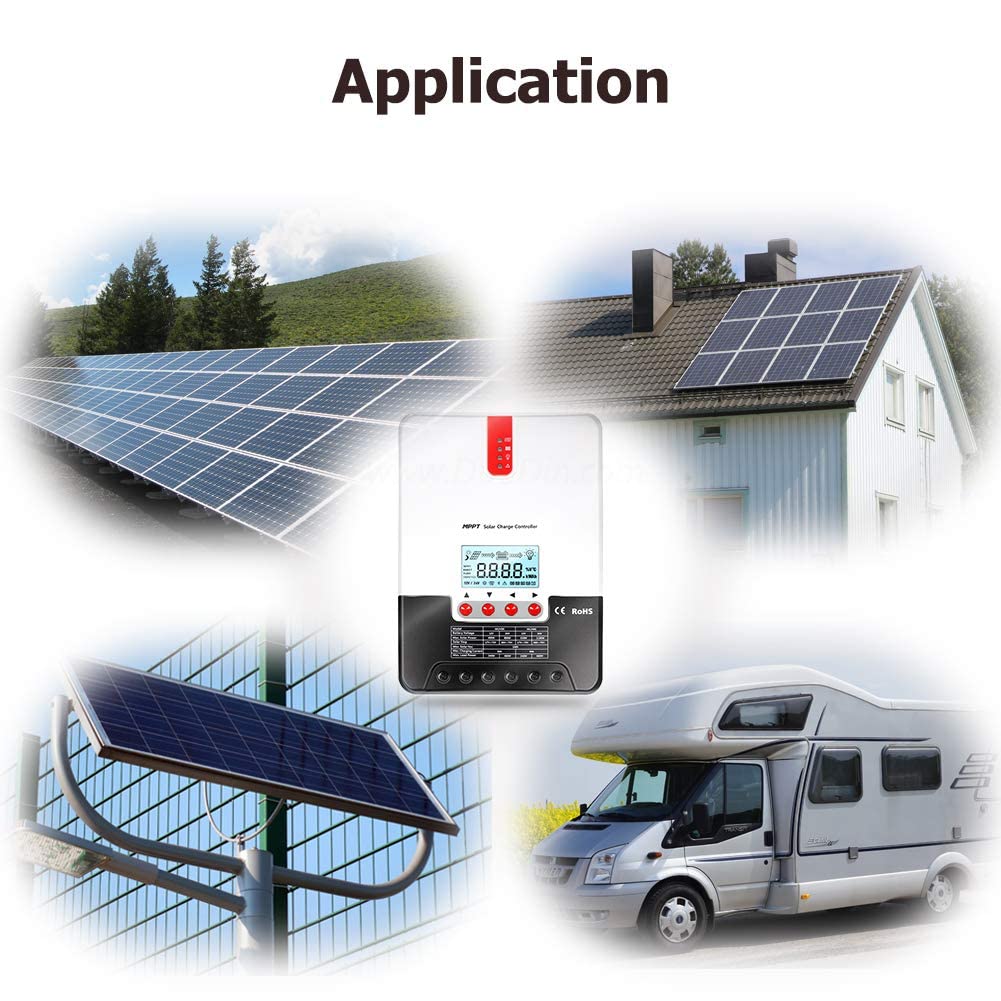 SolaMr 20A MPPT Régulateur de Charge Solaire 12V/24V Contrôleur de Charge de Solaire avec Écran LCD avec 12V/24V Identification Automatique de la Tension du Système - ML2420A