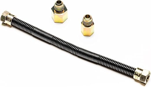 24'' x 3/8'' High Capacity Gas Flex Line - Premium Quality Black Non-Whistle Fire Pit, Fireplace, Dryer Gas Line - Perfect Gas Line for NG or LP Fire Pits - Versatile Usage - Easy Installation