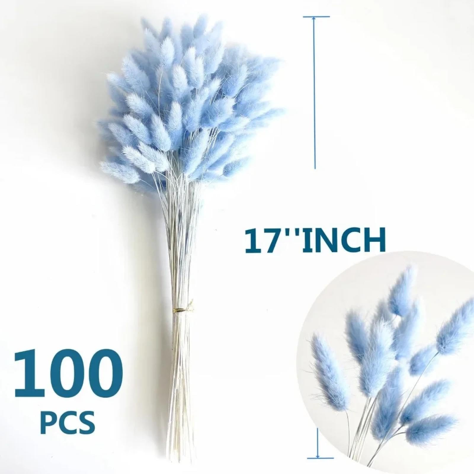 Flores secas de Cola de Conejo,100 Piezas 45cm Colas de Conejo Flores secas Pampas Hierba decoración Boho Cola de Conejo Ramo de Hierba Decoraciones de Mesa de Boda Blanco