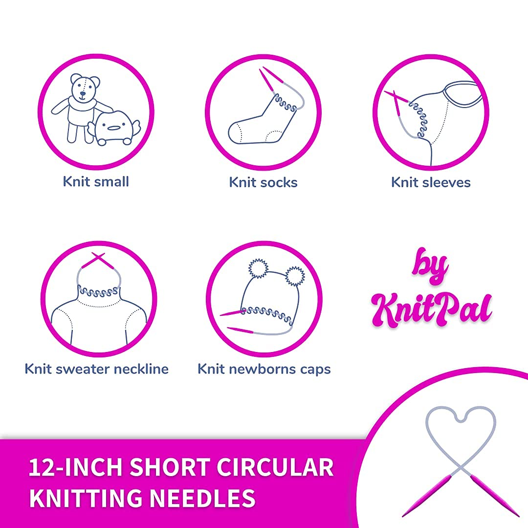 KnitPal Juego de agujas circulares de bambú de 30 cm, 11 pares, tamaños: US 0-10 (2 mm-6 mm), agujas de tejer circulares cortas con bolsa y libro electrónico - Patrones gratuitos