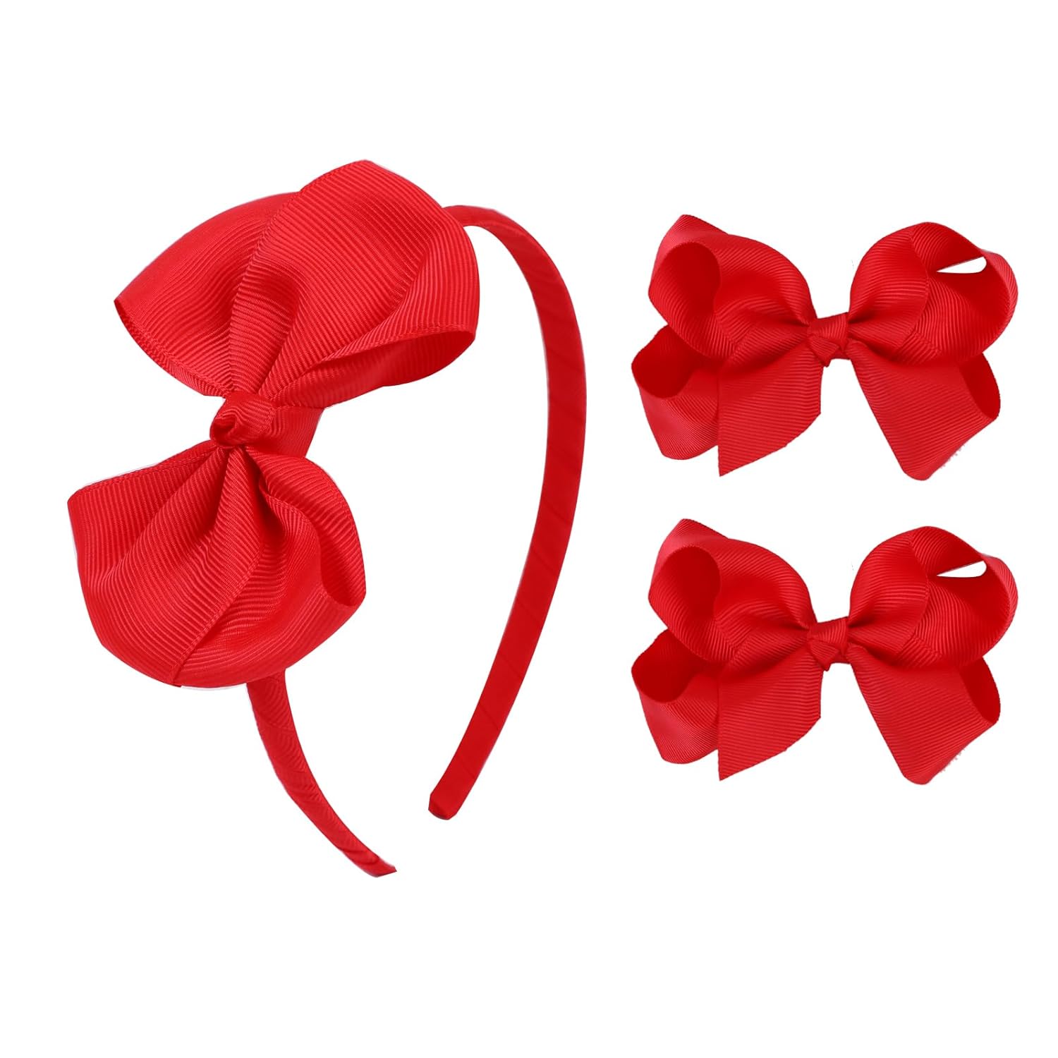 Red Bow Headband & 2 Pcs 4 Inch Hair Bows Set, Back School Hair Accessories for Little Toddler School Girls (Red)
