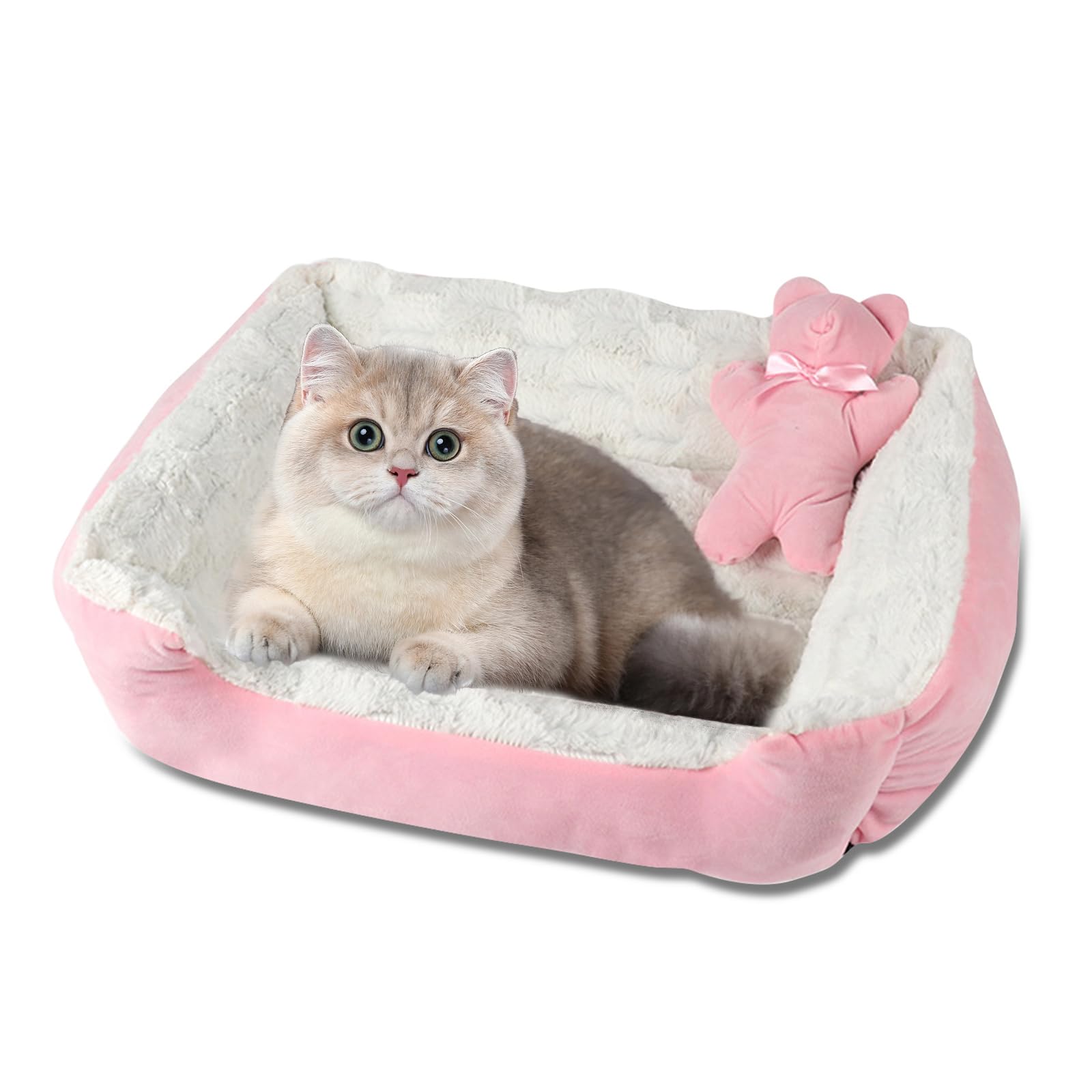 PETCUTE Cama Perro Mediano Cama Relajante Gatos Sofá para Perro Lavable Cama de Suave Gamuza para Perros y Gatos Pequeños(Rosado 56 * 46 * 17cm)