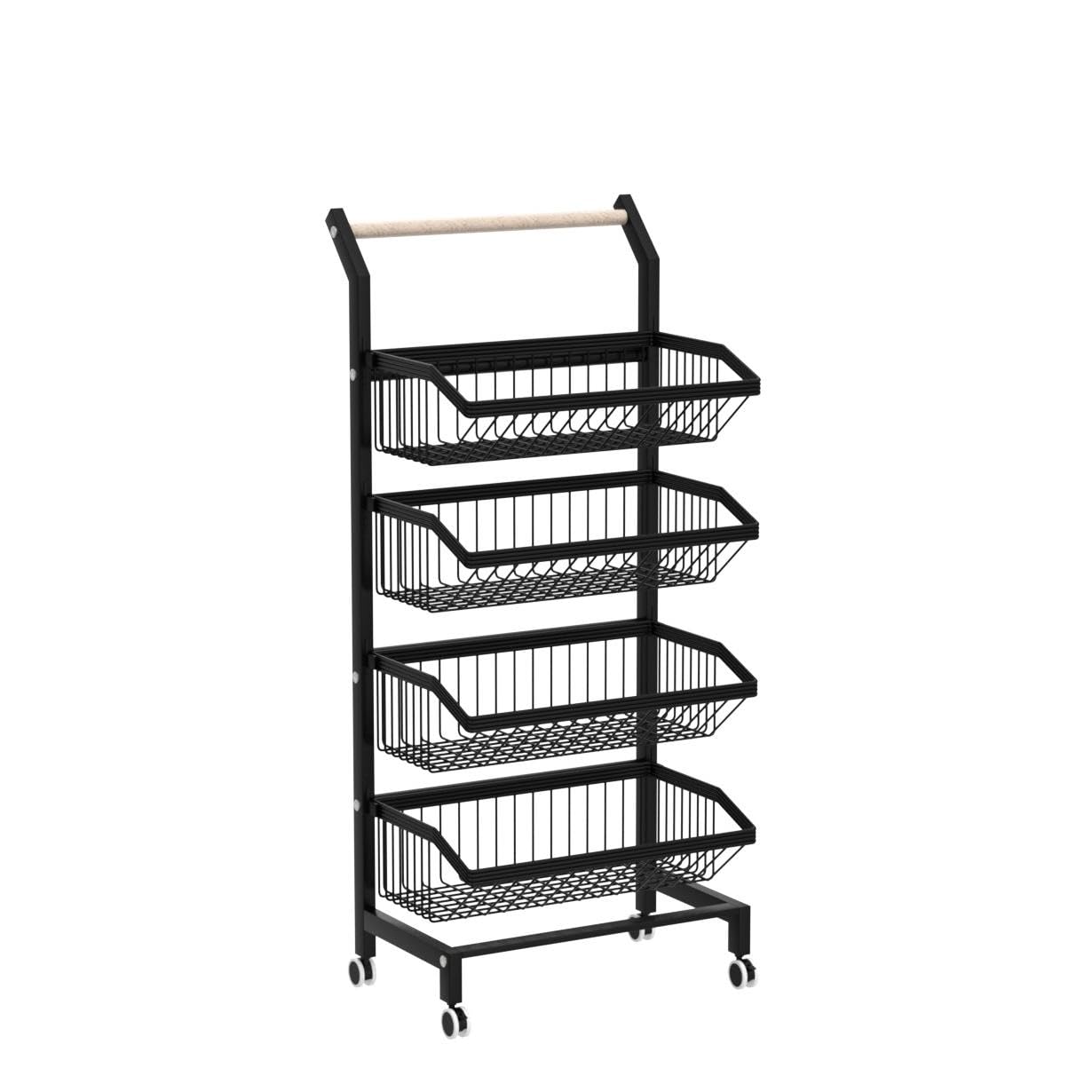 3 Tier groente opbergrek, wit PP materiaal opslag fruit en groenten rek, met wielen, rollende kar snack organizer rek, fruit en groenten opslag plank fruit en groente rack (kleur