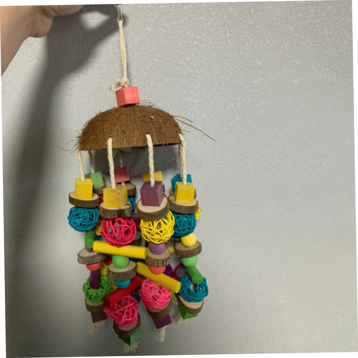 Jouet pour Perroquet Bois Suspendu Accessoire Noix De pour Oiseaux Jouet Jeu pour Cages De Oiseaux