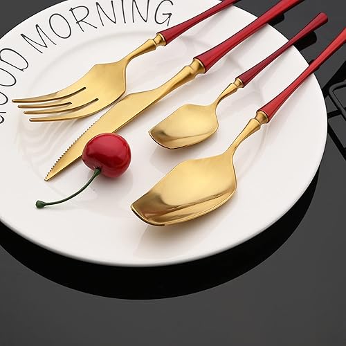 Miniatura 4 de JASHII Juego de cubiertos mate de 8 piezas de acero inoxidable 304 con acabado satinado con mango de cintura pequeño, juego de cubiertos de servicio