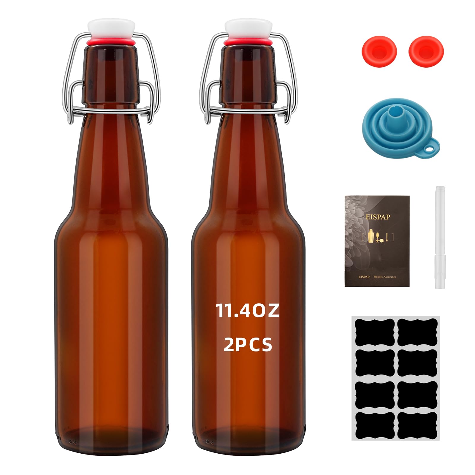 2Pcs Amber Beer Bottles with Flip Caps, 12oz Glass Bottle with Swinging Top for Airtight Lids, Home Brewing and Fermentation Kombucha, Vanilla Extract, Beverage, Water, Kefir
