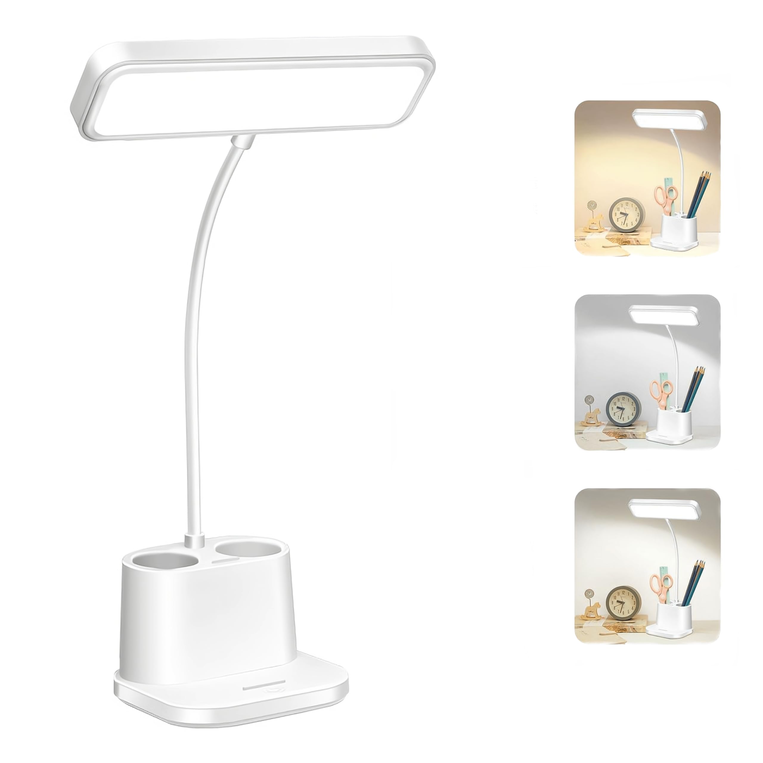 HOULIN-FIT Lampara Escritorio LED,Flexo LED escritorio 3 Modos y Niveles de Brillo Lampara Led,Flexo Escritorio Regulable con Cuello de Cisne de 360° Cuidado Ocular Luz LED