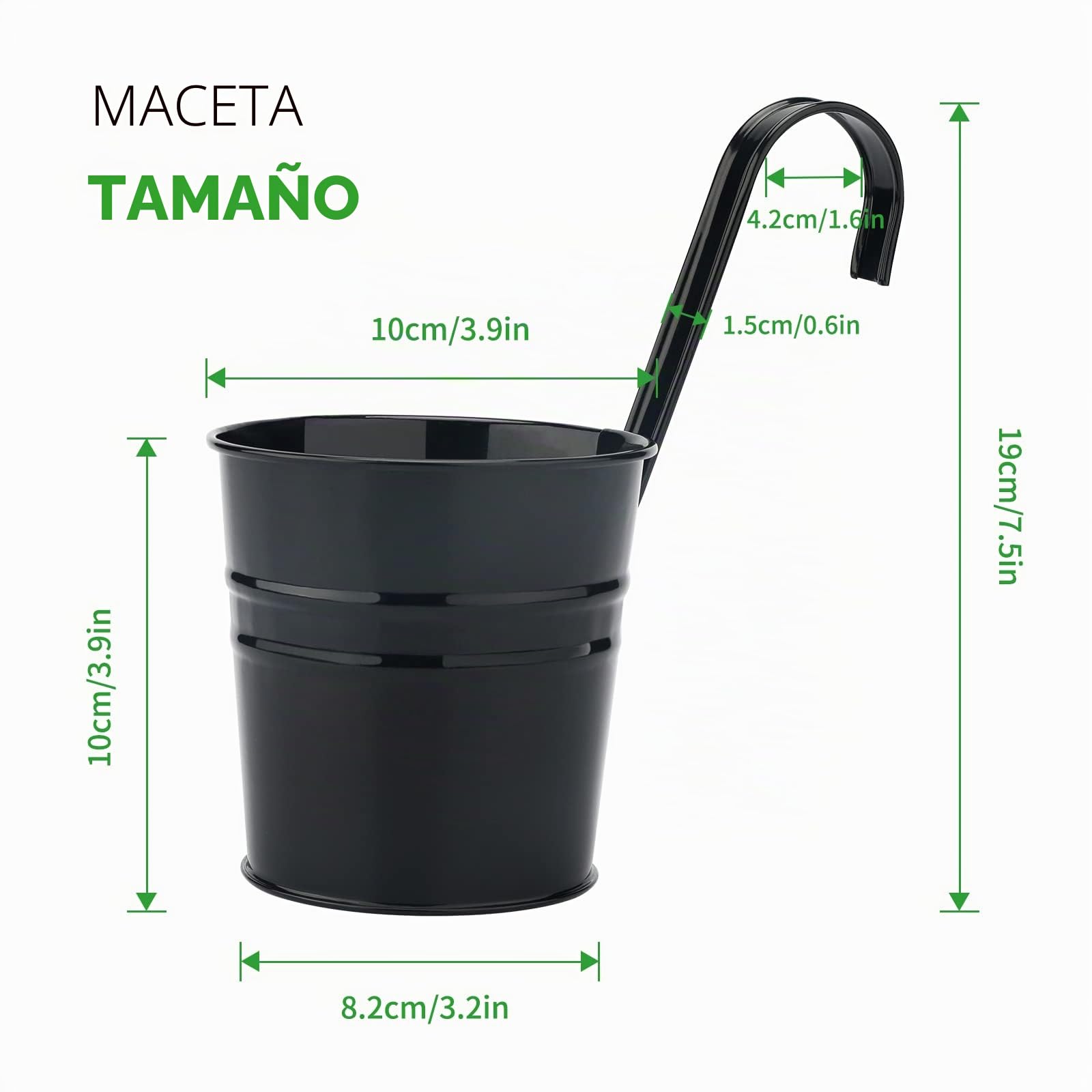 KINGLAKE 10 Piezas de macetas Colgantes, macetas de macetas de Hierro de Metal con Orificio de Drenaje decoración del hogar del jardín ，Negro