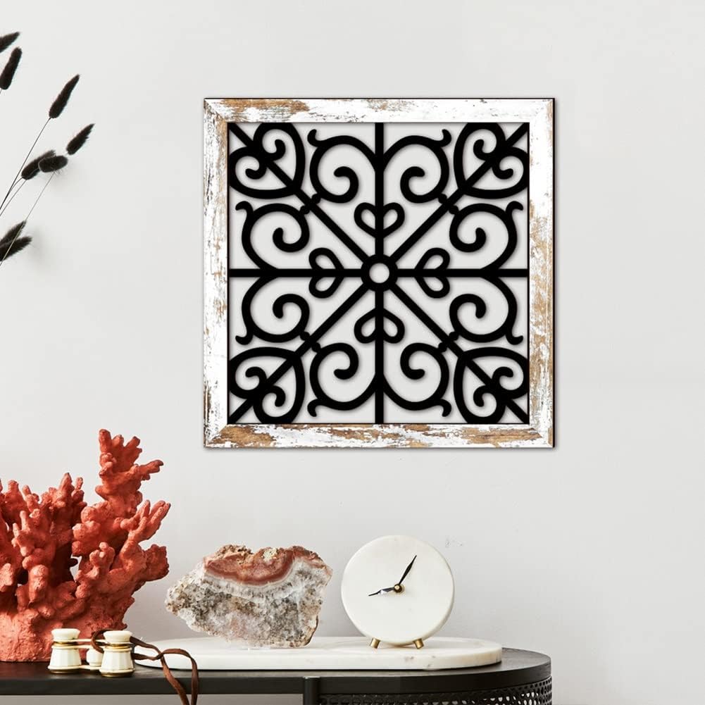 Wood Wall Art, 3 Pack Rustic Wall Decor Square Wall Art Geometric with Wooden Frame Farmhouse Hanging Decoration Modern Farmhouse Wall Art Decor for Home Apartment, Bedroom, Living Room, Dorm (Color
