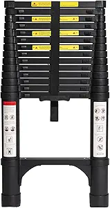 BOCOM 14.5 FT Aluminum Telescoping Ladder, Lightweight Multi-Purpose Collapsible Extension with Stabilizers, Heavy Duty 330 lbs Capacity