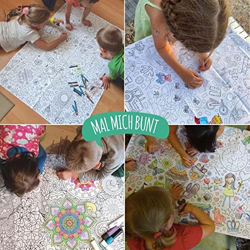 Obrus papierowy do kolorowania, motyw zagadek i gier, obrus z puzzlami, rodzinne zagadki, zajęcia dla dzieci, kolorowy