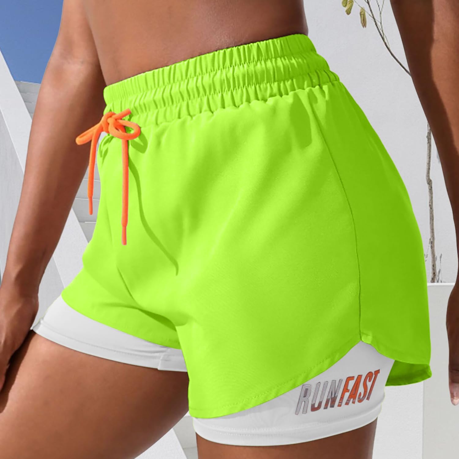 Women’s 2 in 1 Running Shorts High Waist Athletic Workout Gym Shorts with Liner and Drawstring