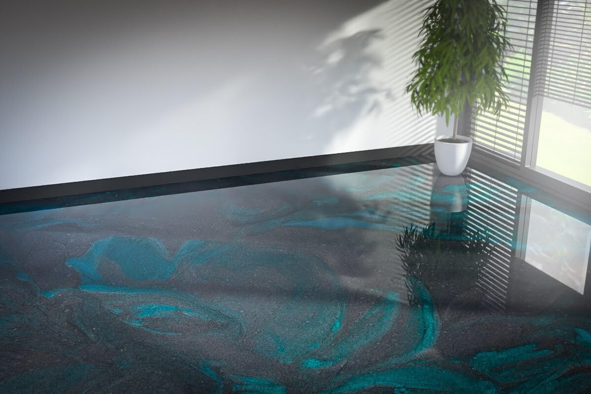 EPODEX Flooring Resin Kit, Garage Floor Epoxy Kit, Durable Epoxy Floor Coating for Commercial, Industrial, Workshop & Garage, Low VOC, UV-Stabilized - Metallic - SATIN GRAY PACIFIC TURQUOISE - 1.76gal