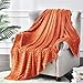 BEDELITE Fall Throw Blanket for Couch - 3D Ribbed Jacquard Soft & Warm Decorative Burnt Orange Blanket, Cozy, Plush, Fluffy, Fuzzy Fleece Throw Blanket for Bed, Sofa 50x60Inches