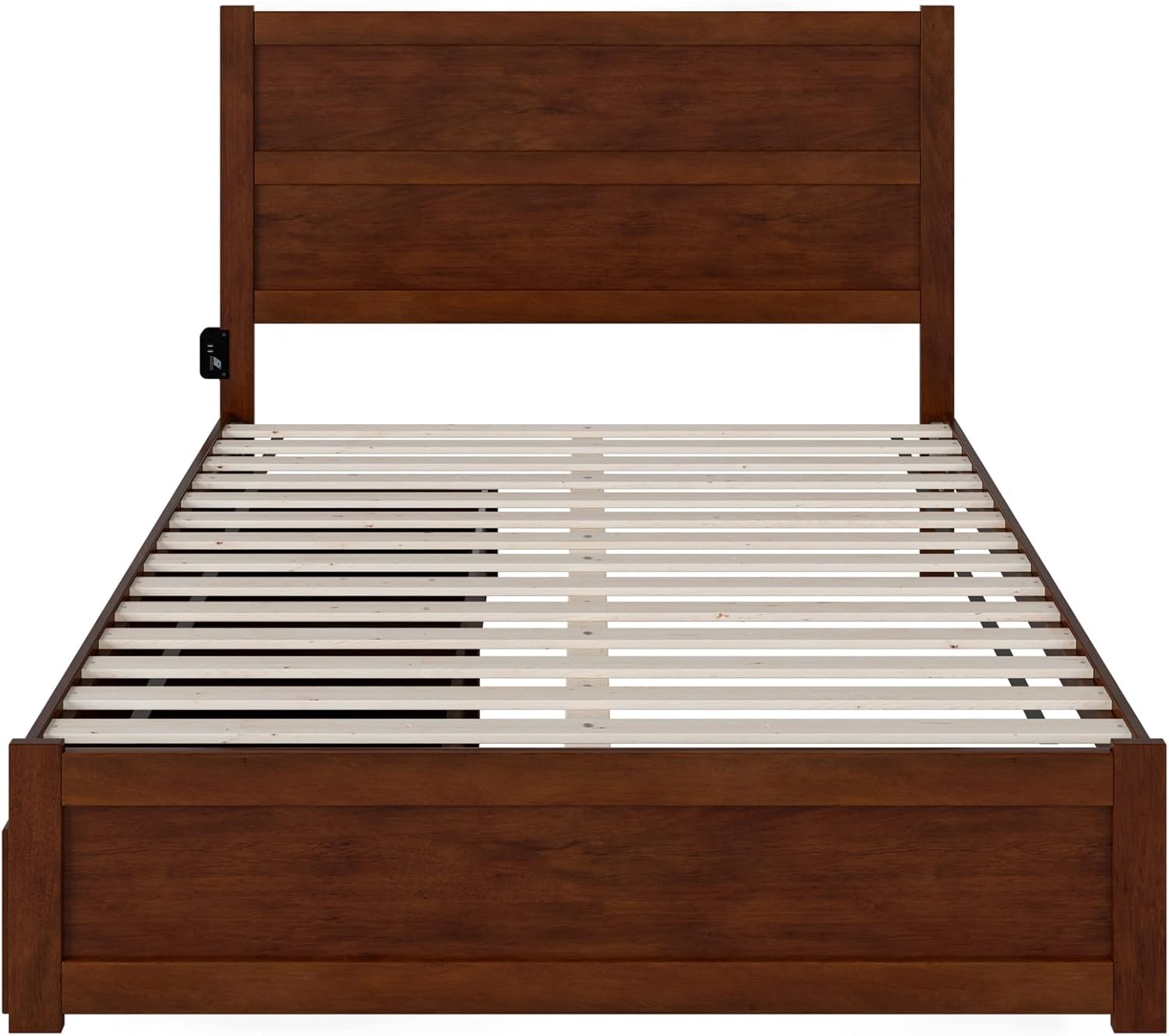 Walnut Wood Queen Platform Bed with Storage Drawers