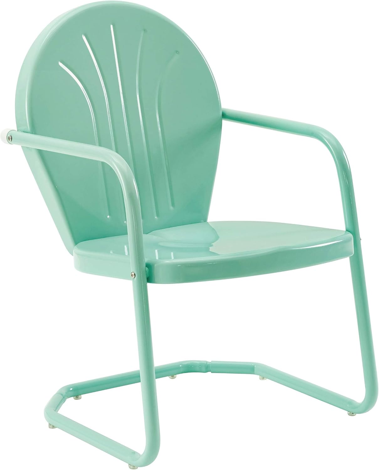 Pemberly Row Modern 3 Piece Metal Patio Conversation Set, Aqua Gloss Finish, 100% Steel, Includes 2 Armchairs with Cantilever Base and Round Backs, 1 Pedestal Table, Weatherproof Outdoor Furniture