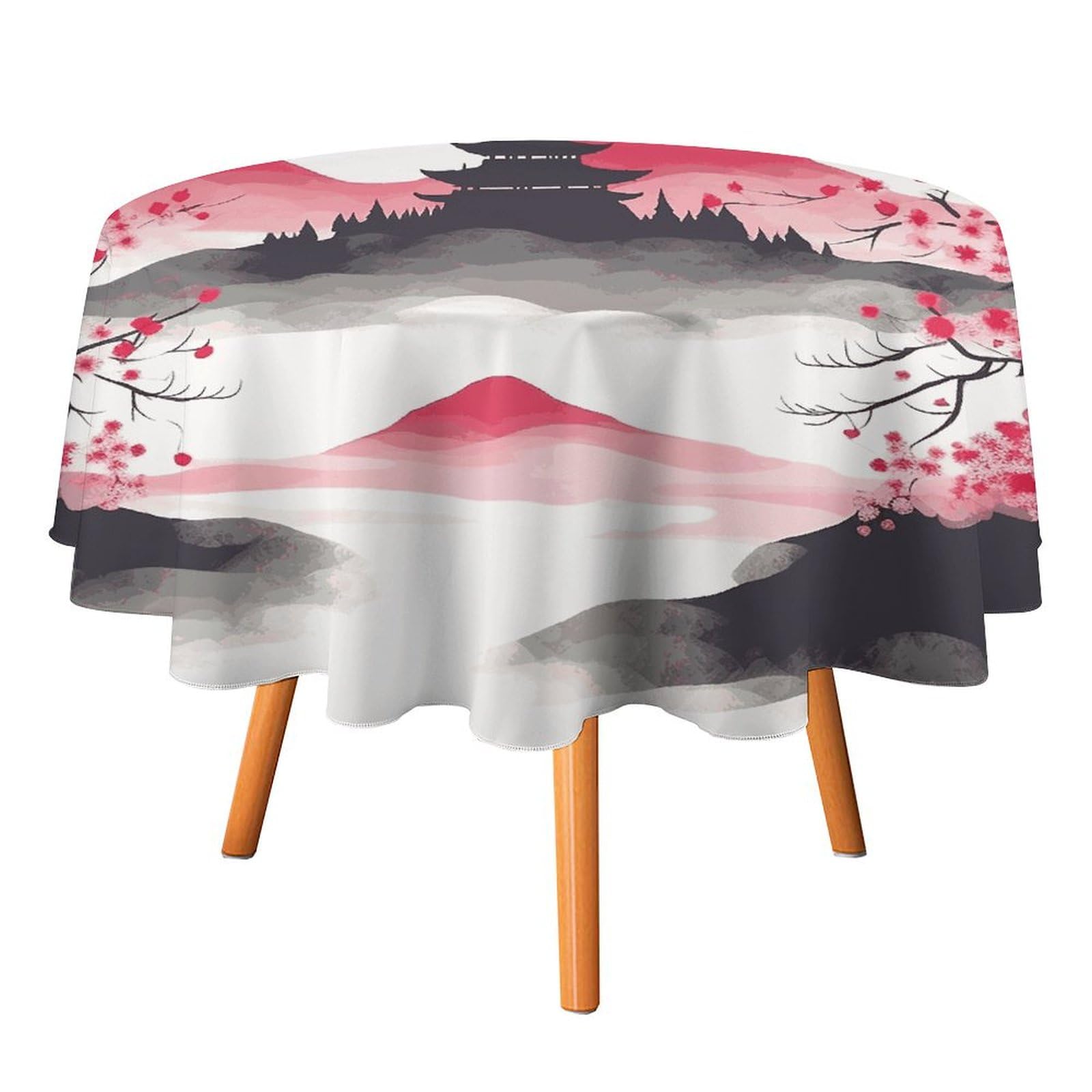 Nappe ronde imprimé Mont Fuji 178cm en polyester lavable