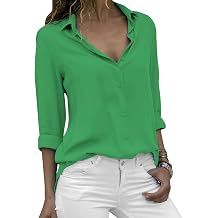 Button Down Shirts for Women Cotton Linen Dressy Shirts Summer Beach Shirt Long Sleeve Collared Solid Blouse