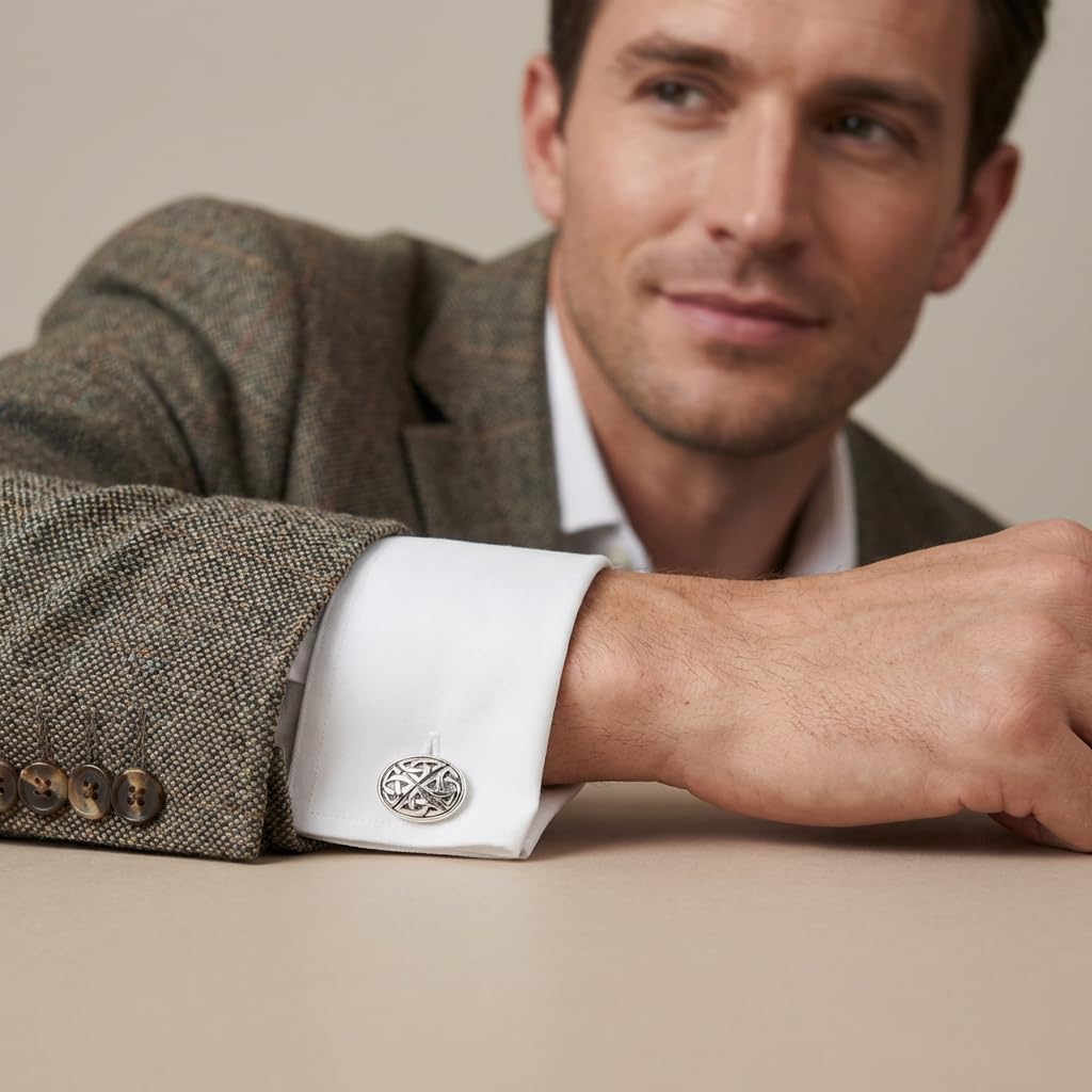 Alexander Castle Men's Cufflinks 925 Sterling Silver Celtic - 17mm x 12mm Oval Celtic Trinity Cufflinks with Jewelry Gift Box