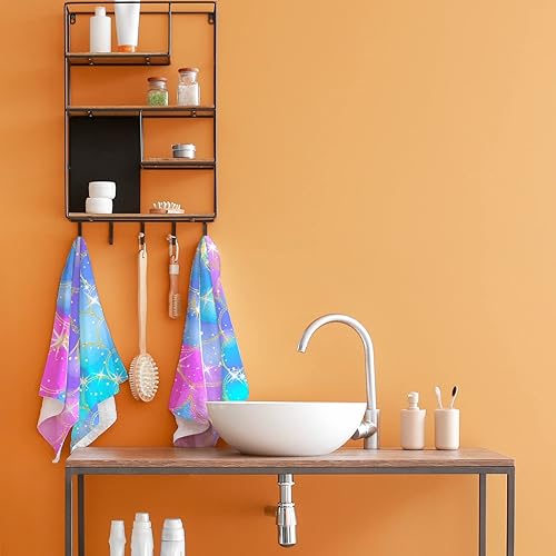 Miniatura 5 de Juego de 2 toallas de cocina de mano para baño, diseño de sirena, arcoíris, suaves y absorbentes, toalla de cocina de unicornio para baño y hogar