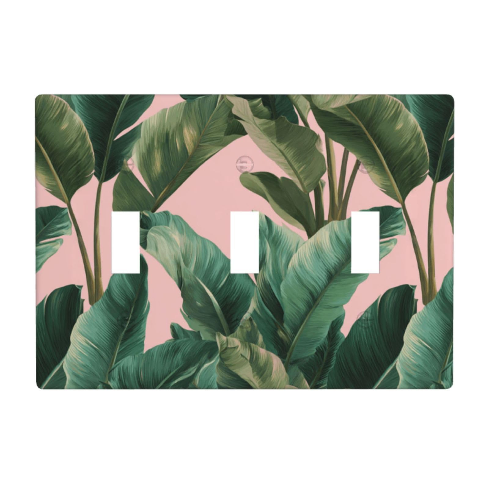 Banana Leaves Pattern Light Switch Covers 3 Gang Triple Toggle Wall Plate Switchplate Electrical Faceplate for Bathroom Kitchen Bedroom Decor