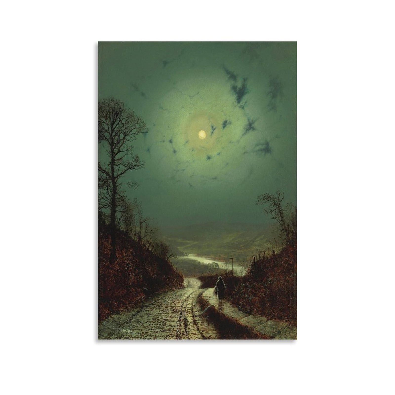 John Atkinson Grimshaw Painter Works《Wet Road Under The Moonlight》Printed Posters Gifts Canvas Painting Wall Art Decorative Picture Prints Modern Decor 08x12inch(20x30cm)