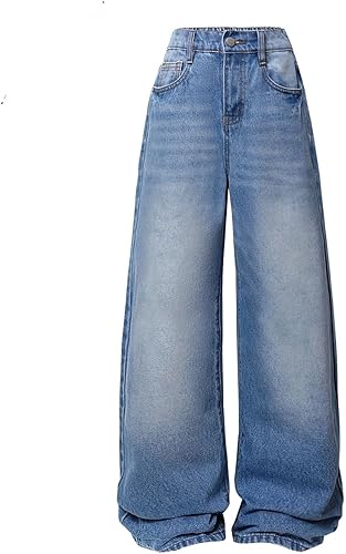 Baggy Jeans for Girls Cute High Waisted Denim Pants Wide Leg Trousers Y2K Streetwear Clothes Teen 4-14Y