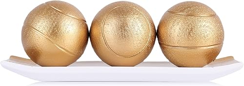 Juego de bandeja decorativa pequeña y bolas de orbes, bolas decorativas doradas con cuencos de centro de mesa para mesa de café, sala de estar,