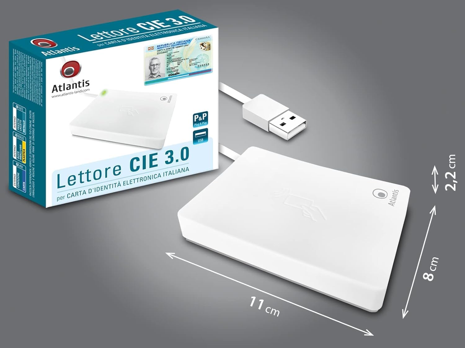ATLANTIS USB2.0 CIE-Lesegerät 3.0 Windows 10 und Windows 11, weiß, P005-CIED331C