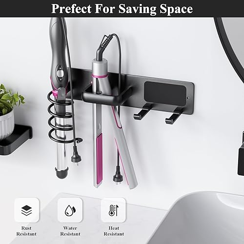 Miniatura 5 de Tindbea Soporte para secador de pelo, plancha plana, soporte para secadora de pelo, soporte de pared, organizador de herramientas de pelo de baño 3