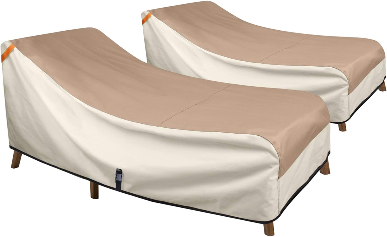 Porch Shield Patio Chaise Lounge Chair Cover - Waterproof Outdoor Pool Chair Cover 2 Pack - 76W x 32D x 32H inch, Light Tan & Khaki