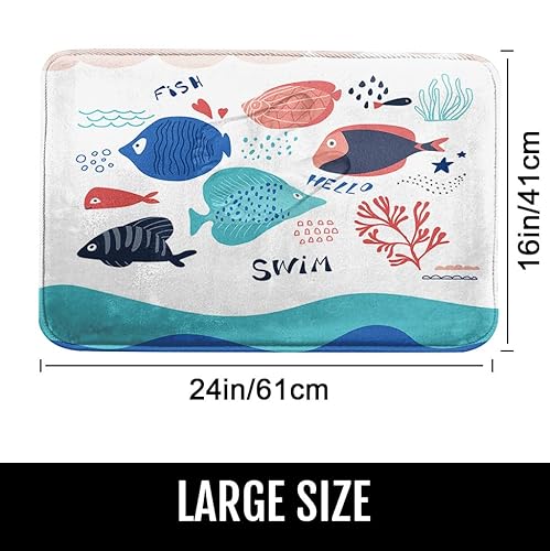 White Bath Mat,Cute Cartoon Undersea Fish Bathroom Rugs No Silp,Summer Tropical Sea Kid Washable Cover Floor Rug Carpets Floor Mat 16X24 Inches For Kitchen Bedroom #TOP2