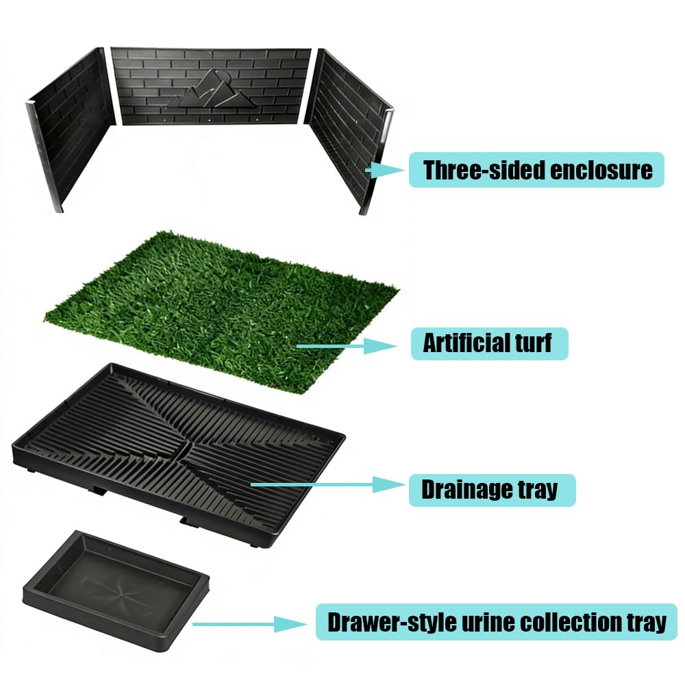 Hundetoilette,75 x 50 cm DREI Seitenwände, Ausgestattet Mit 2 Austauschbaren Kunstrasenteilen, Hunde-Toilette Balkon, Für Drinnen Und Draußen Geeignet Für Kleine Hunde, Große Hunde und Ältere Hunde