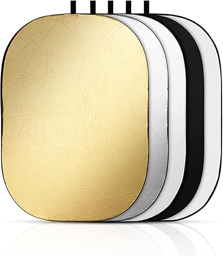 Miniatura 6 de Godox Reflector de luz plegable para fotografía de 24 x3623.6x35.4 in, difusor de múltiples discos ovalados 5 en 1 con bolsa de transporte, dorado,