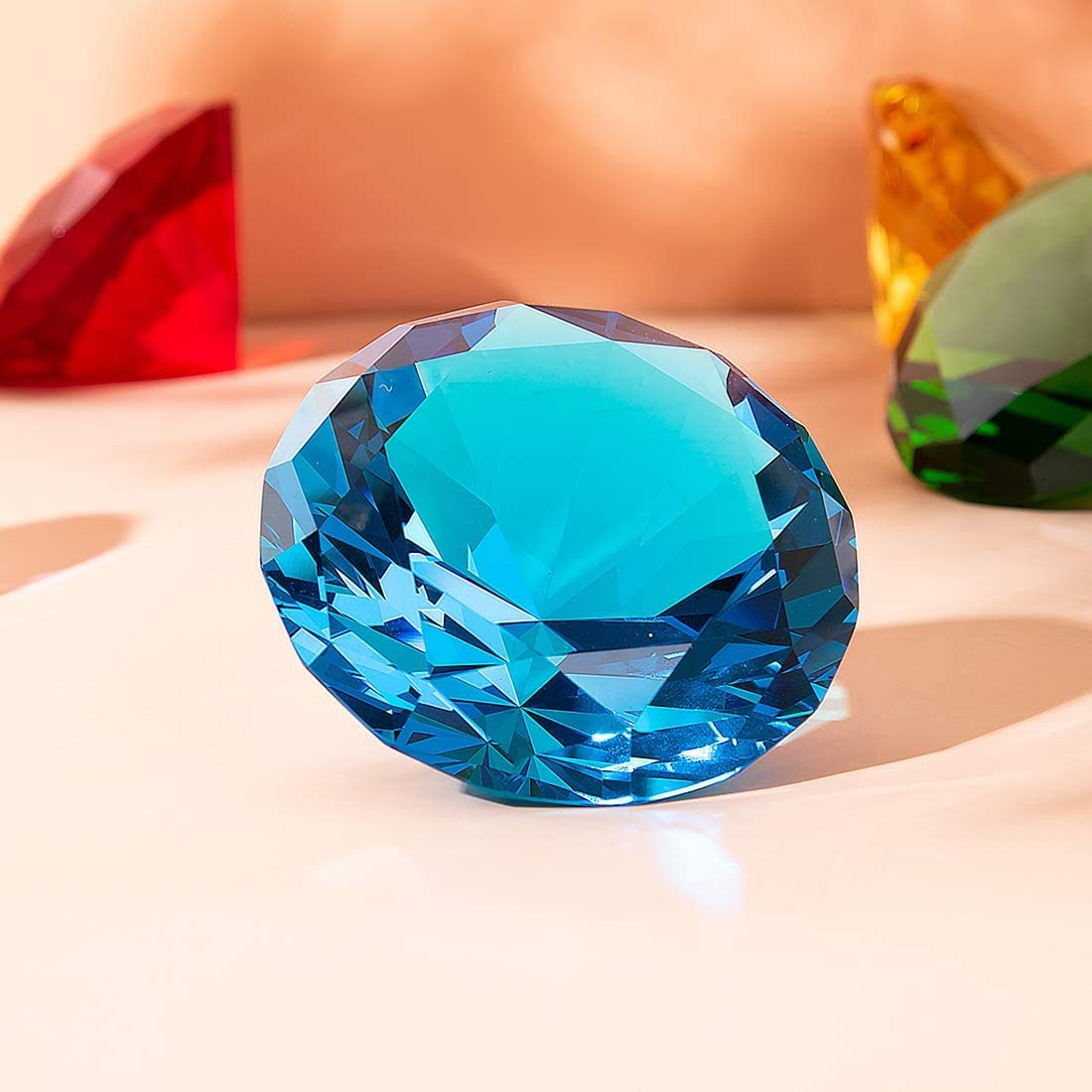 Pisapapeles LONGWIN con diseño de diamante de varias caras, 100 mm, color sólido, Aquamarine Blue