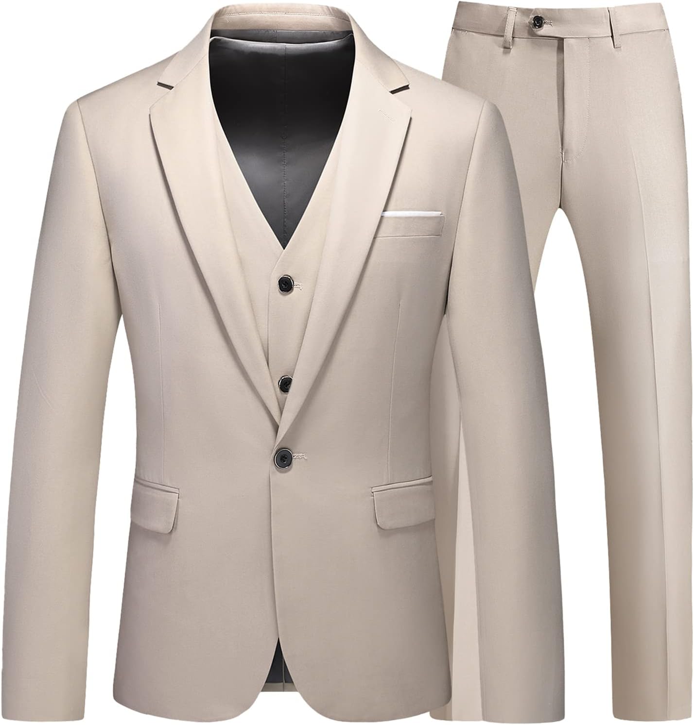 Mens Suits 3 Pieces Slim Fit One Button Solid Suit Blazers for Business Wedding Formal Prom Tuxedo Blazer Vest & Pant Set