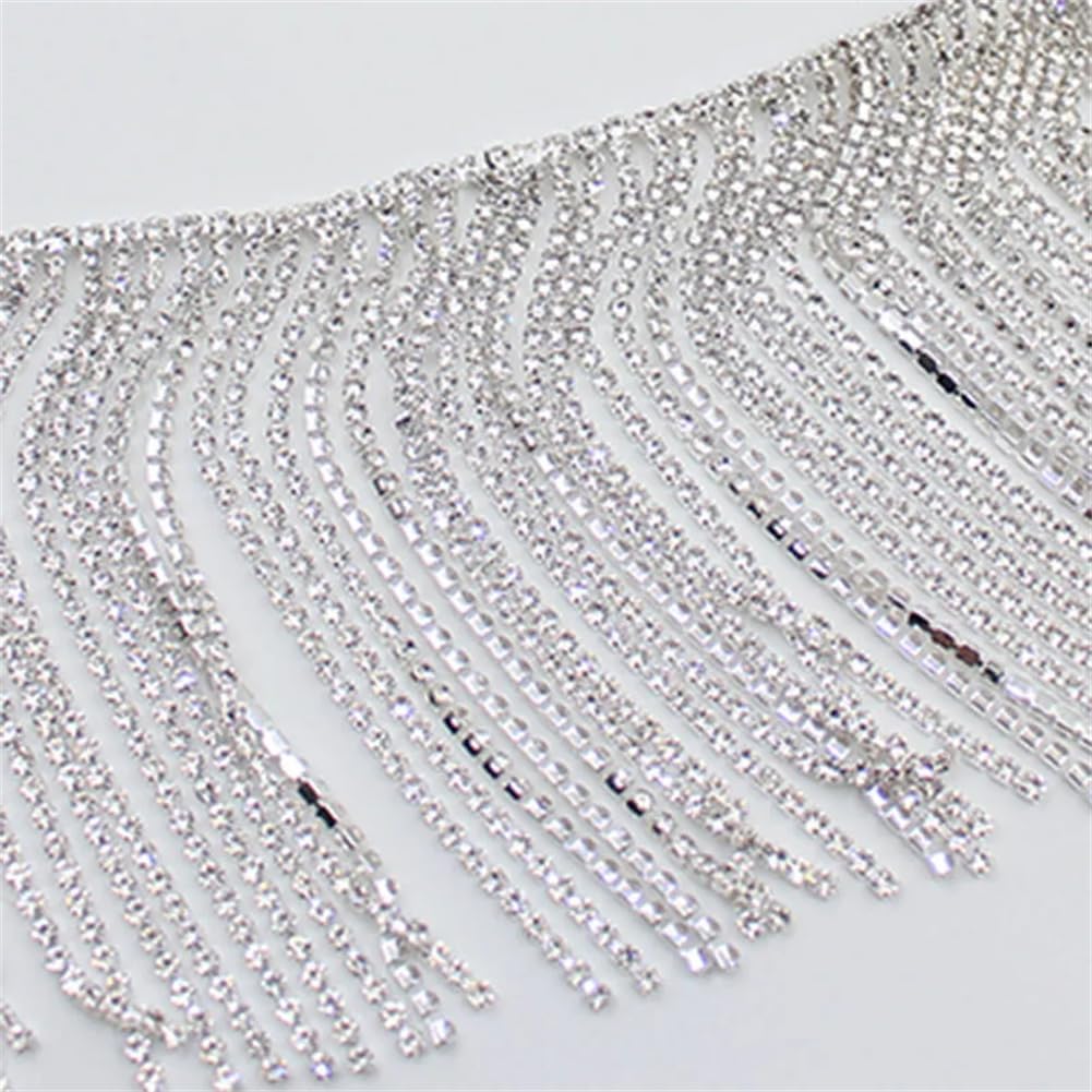 Generic 1/5Yards 8/10/12Cm Diamond Tassel Metal Chain Rhinestone Trim Coat Bags Dress Shoes Webbing 10cm 5 Yards