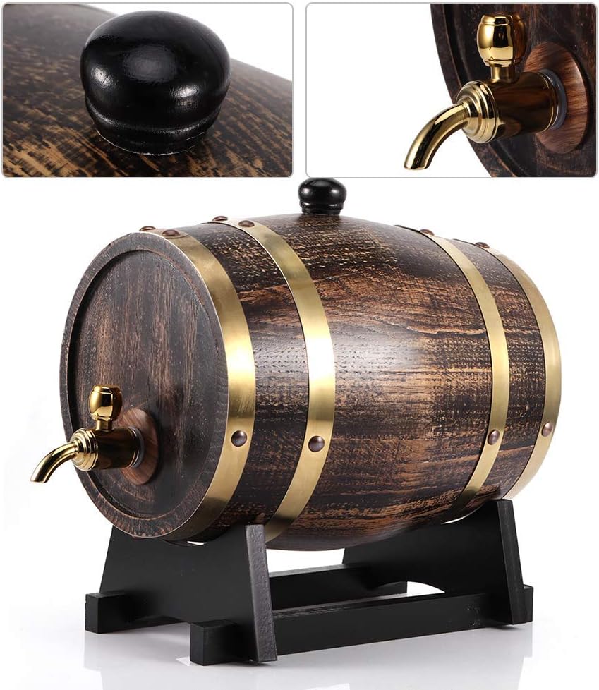 Wine Barrel-3L Retro Style Oak Wood Red Wine Brandy Whisky Barrel Keg Bucket Container with Faucet