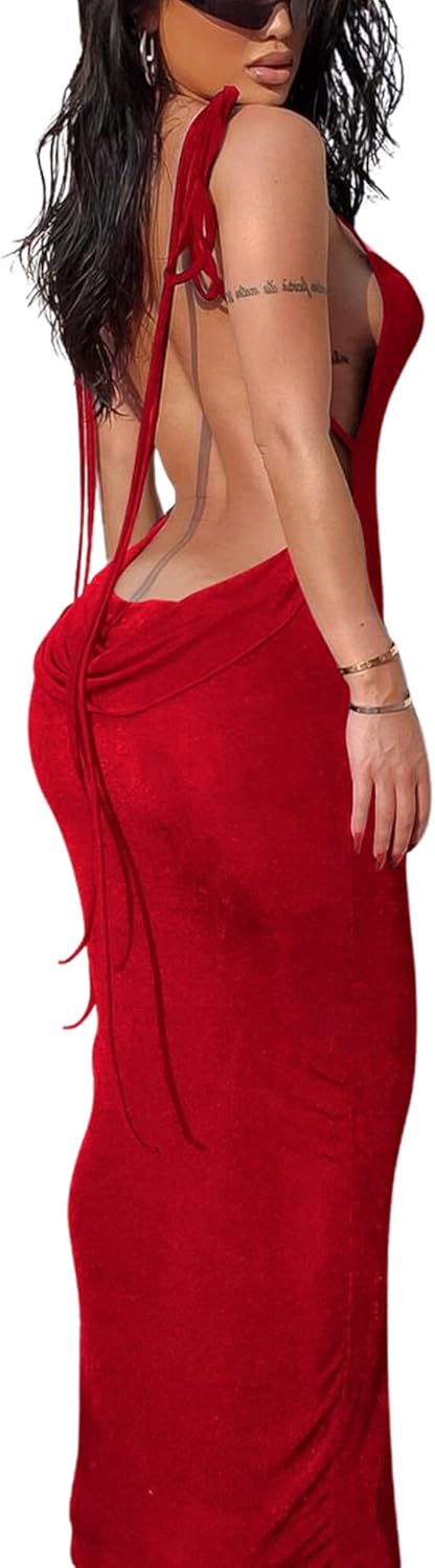 Doweha Women Backless Cowl Neck Cocktail Going Out Dress Halter Slip Long Semi Formal Party 2025 Spring Summer Maxi Dress