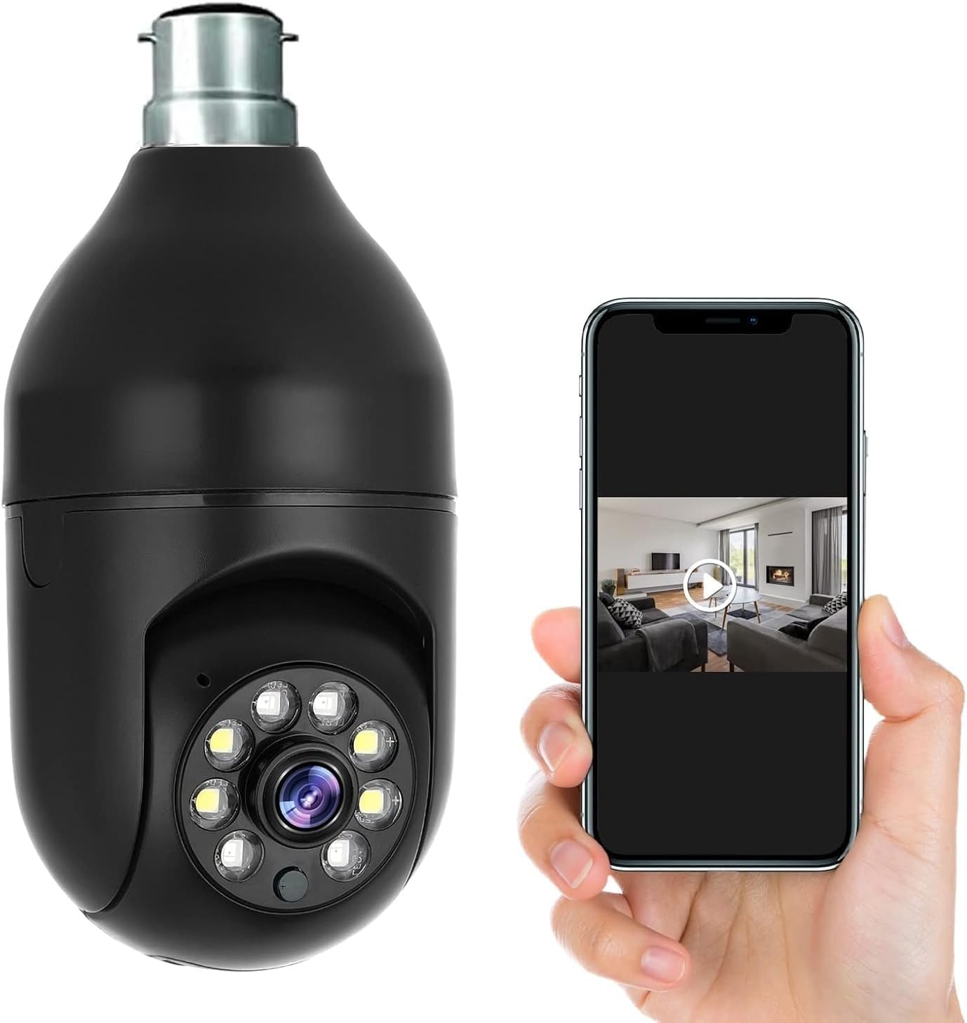 TP PLUS 3MP WiFi Black Light Bulb CCTV Camera Full HD 1080P, 360° PTZ Home Security Camera, Wireless Light Camera for Home Indoor, Night Vision, Two Way Audio & Mobile V380 Pro (Black Light)