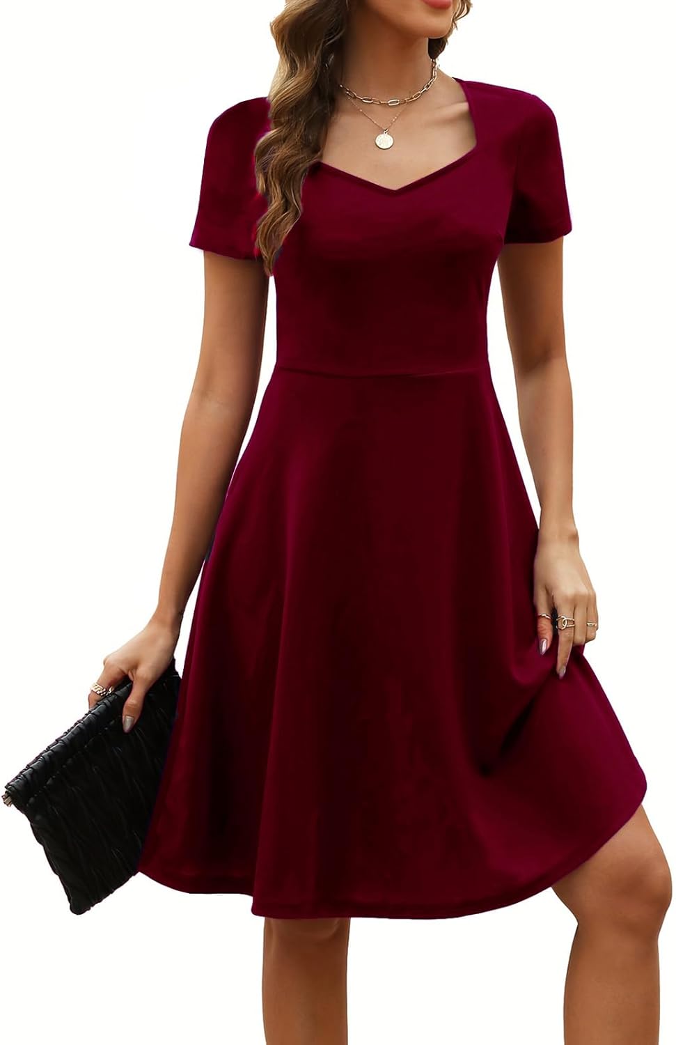 Women's Elegant Vintage Summer Sweetheart Neck Short Sleeve Casual Work Party Business A-Line Dress 163