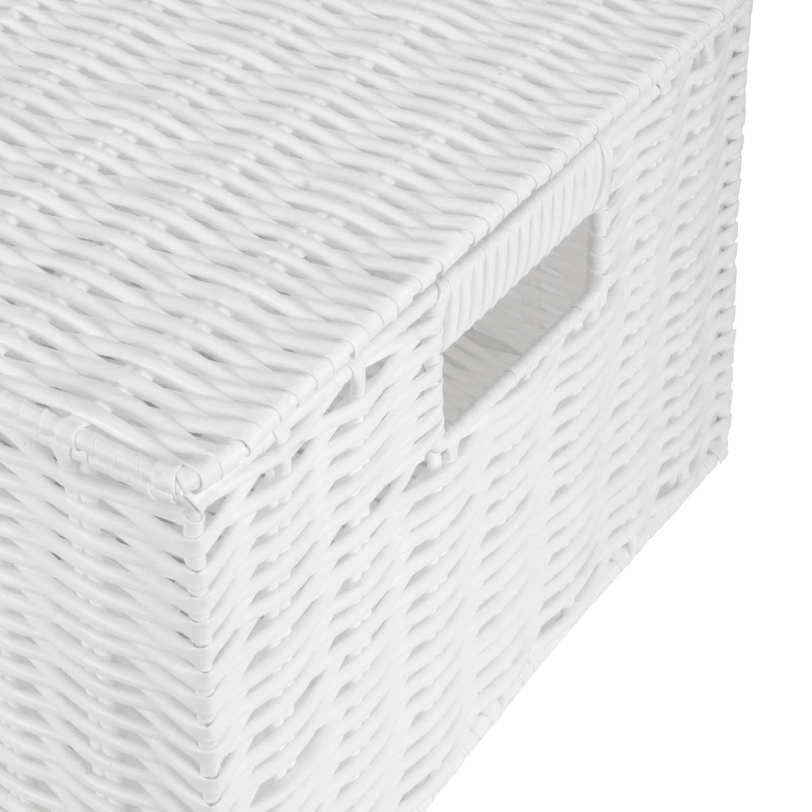 Set di 3 cestini bianchi intrecciati con coperchio e lucchetto, cesto portabiancheria intrecciato con coperchio, in resina, bianco, per regalo, vestiti, piccolo/medio/grande