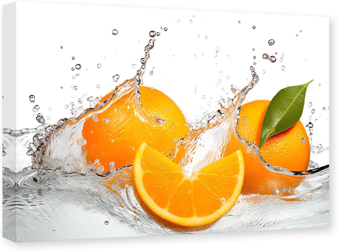 CXHOSTENT Fruit Canvas Wall Art Kitchen Wall Decor Lemon Splash Water Pictures Print Food Painting Artwork Restaurant Kitchen Decor Frame (Lemon - 2, 12L x 18W)