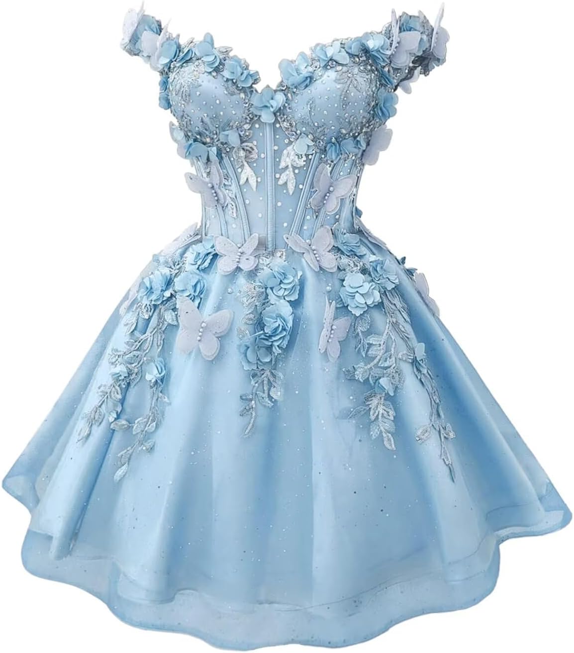 3D Butterfly Homecoming Dresses for Teens Sparkly Tulle DAMA Dresses for Quinceanera Short Prom Cocktail Party Gowns